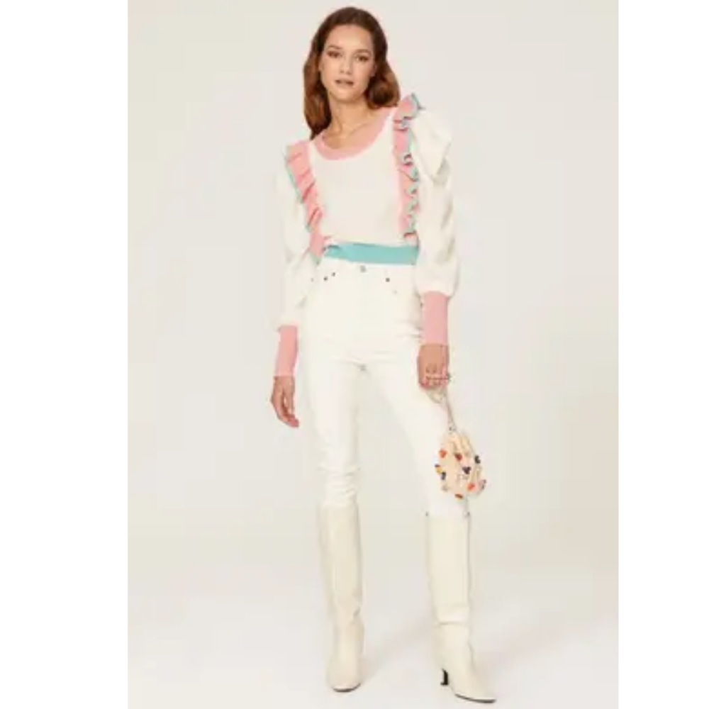 LoveShackFancy Pink and White Sweater